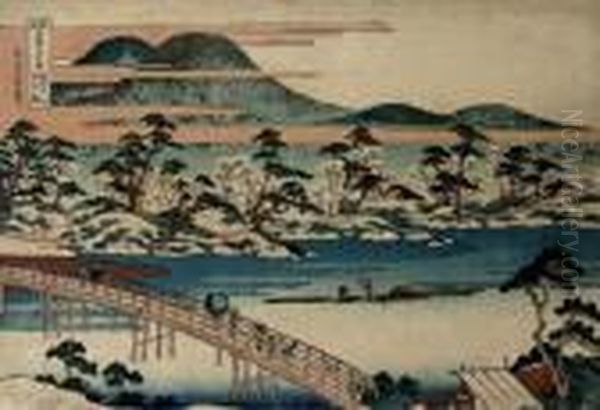 The Crossing-moon Bridge At Arashiyama In Yamashiro Province Oil Painting by Katsushika Hokusai