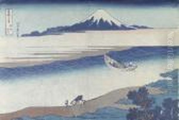 Bushu Tamagawa Oil Painting by Katsushika Hokusai