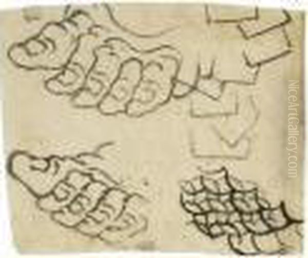 Feuille D'etudes : Pieds Et Formes Geometriques Oil Painting by Katsushika Hokusai