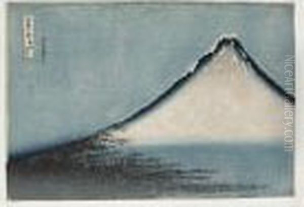 Gaifu Kaisei. Variante Bleue Du Fuji Rouge Oil Painting by Katsushika Hokusai