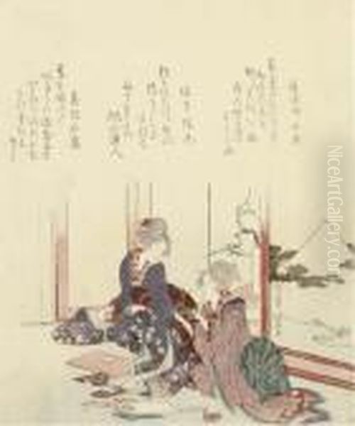 Two Surimono With Gauffrage And Metallic Embellishments Oil Painting by Katsushika Hokusai