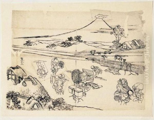 Dessin Preparatoire Pour Les Cent Vues Du Mont Fuji Oil Painting by Katsushika Hokusai