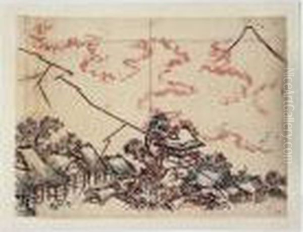 Dessin Preparatoire Pour Les Cent Vues Du Mont Fuji Oil Painting by Katsushika Hokusai