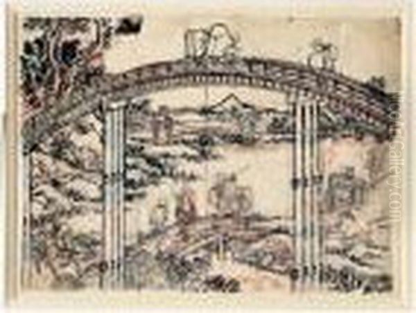 Dessin Preparatoire Et Planche Du Livre Les Cent Vues Du Mont Fuji Oil Painting by Katsushika Hokusai