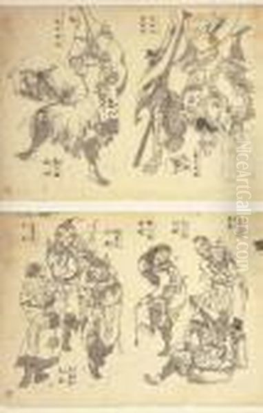 Collection Of Sketches Of Chinese Figures Oil Painting by Katsushika Hokusai