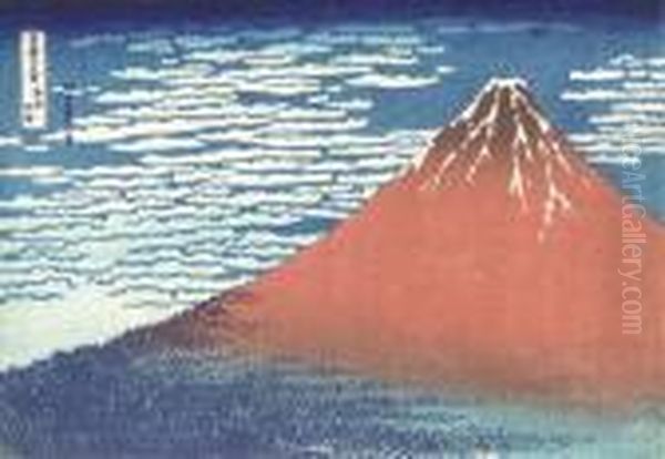 Red Fuji Oil Painting by Katsushika Hokusai