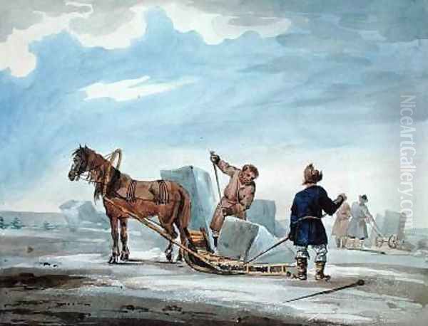 Transporting Ice by Horsedrawn Sledge Oil Painting by MacMichael, William