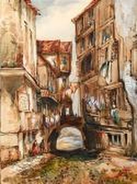 Italian Street Scene Oil Painting by James Holland