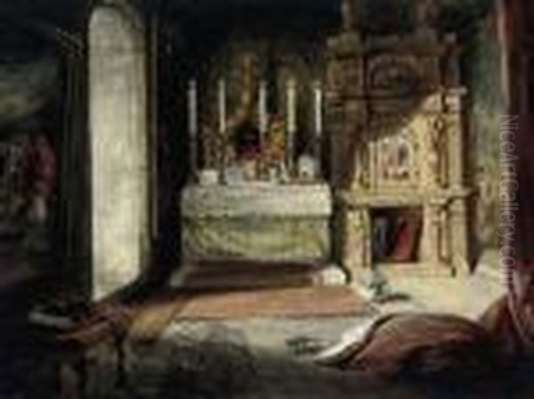 The Interior Of A Chapel Oil Painting by James Holland