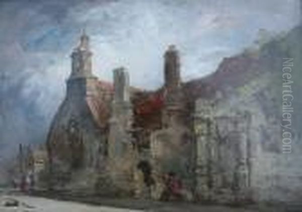 Caped Figure Seated By An Old Building Oil Painting by James Holland