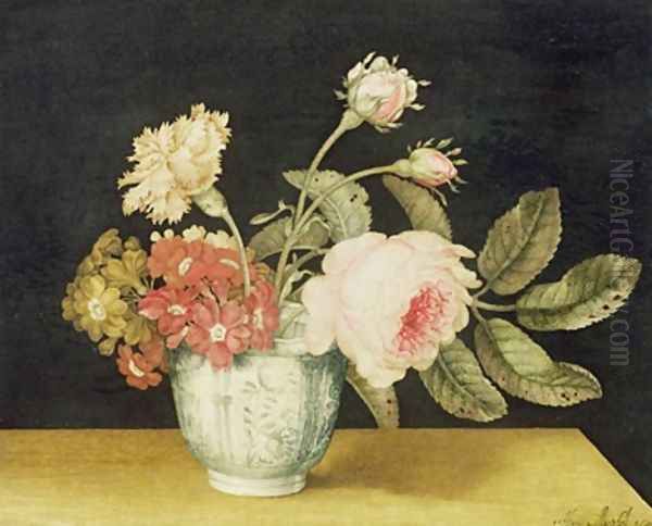 Flowers in a Delft Jar Oil Painting by Alexander Marshal