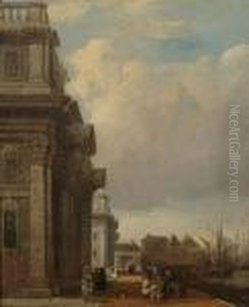 Greenwich Hospital, With Figures By The Thames Oil Painting by James Holland