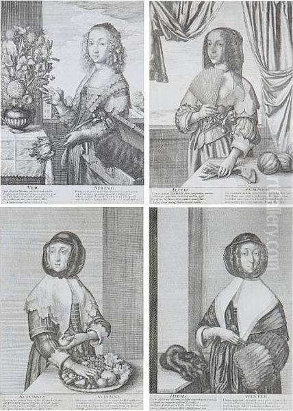 The Three Quarter Length Figures Oil Painting by Wenceslaus Hollar