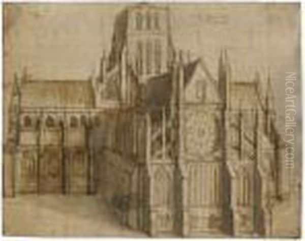 Old St. Paul's Cathedral, London, Seen From The East Oil Painting by Wenceslaus Hollar