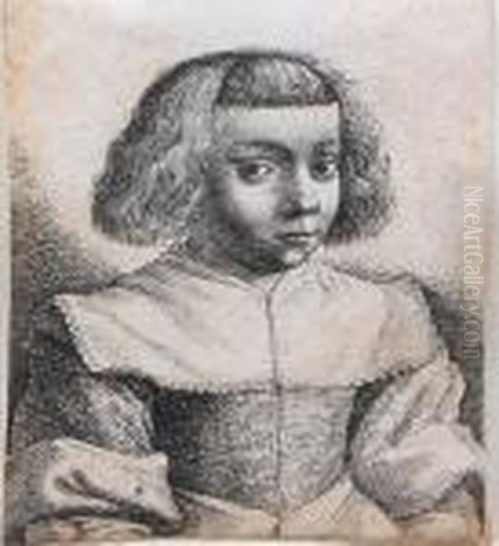 A Young Girl, Possibly After Velasquez Oil Painting by Wenceslaus Hollar