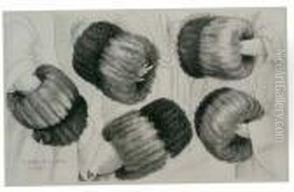 A Muff In Five Views Oil Painting by Wenceslaus Hollar