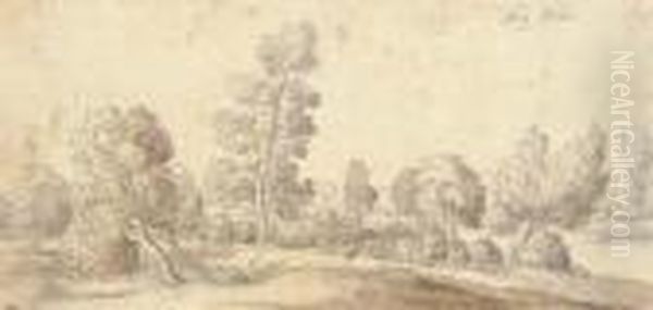 A Landscape Near Duren With Pollarded Willows Oil Painting by Wenceslaus Hollar