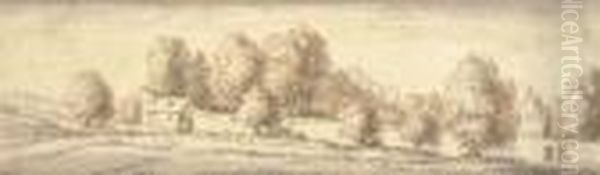 A Landscape With Trees And A Walled Park Oil Painting by Wenceslaus Hollar