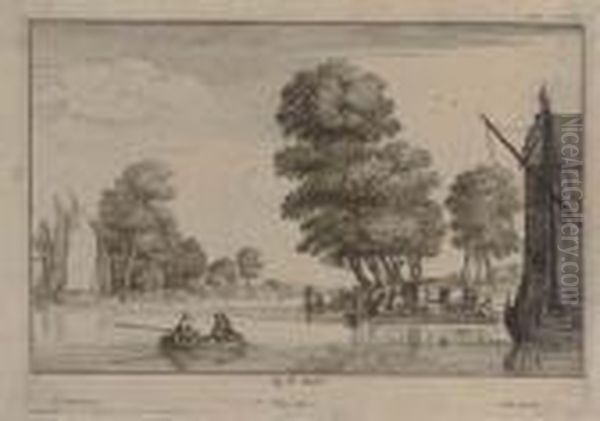 On The Maas Oil Painting by Wenceslaus Hollar