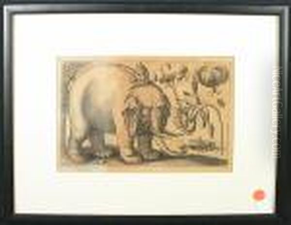 Elephant Oil Painting by Wenceslaus Hollar