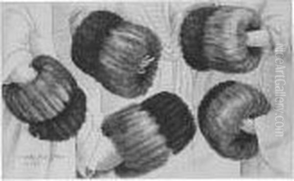 A Muff In Five Views (p., P.1952) Oil Painting by Wenceslaus Hollar