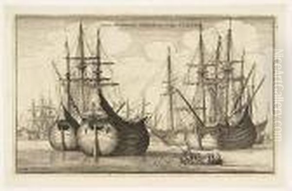 Naves Mercatoriae Hollandicae, Vulgo Vlieten<</b> Oil Painting by Wenceslaus Hollar