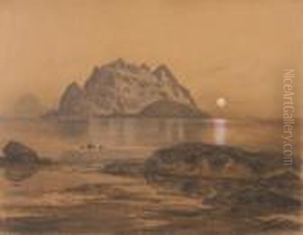 Landskap Med Midnattsol Oil Painting by Thorolf Holmboe