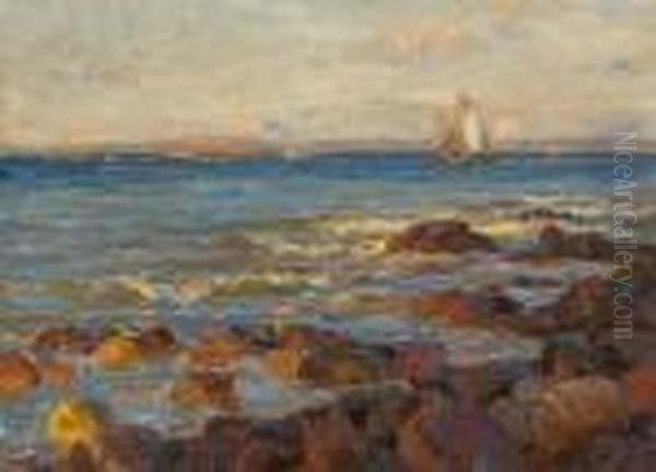 Seilas Ved Kysten Oil Painting by Thorolf Holmboe