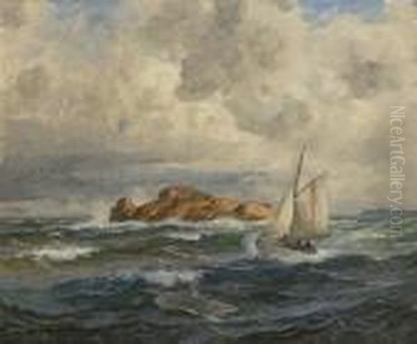 Coastal Landscape With Pilot Boat Oil Painting by Thorolf Holmboe