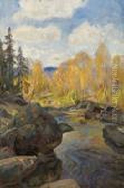 Autumn, Mesnariver Oil Painting by Thorolf Holmboe