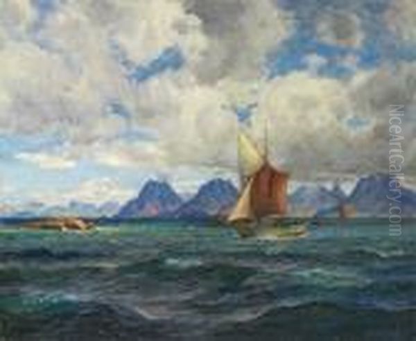 Nordlandsmotiv Olje Pa Lerret Oil Painting by Thorolf Holmboe