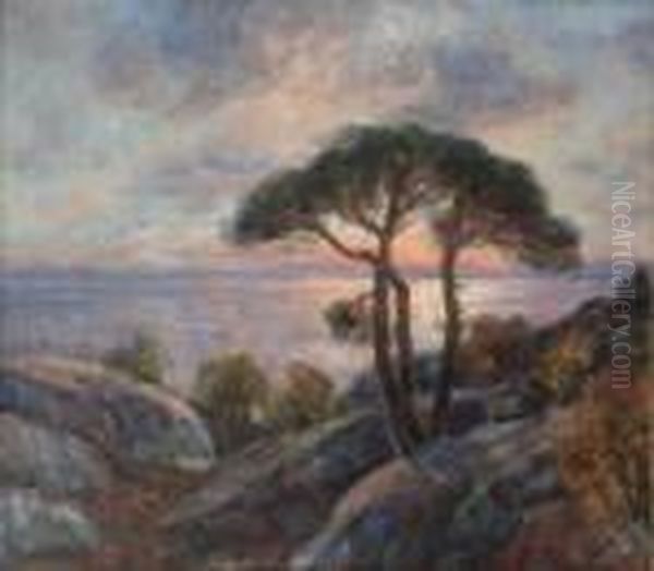 Midnattsol Nordland Oil Painting by Thorolf Holmboe