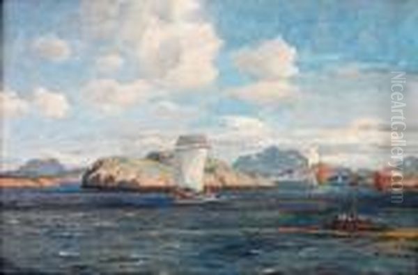 Kystlandskap Med Nordlands-skjekte Oil Painting by Thorolf Holmboe