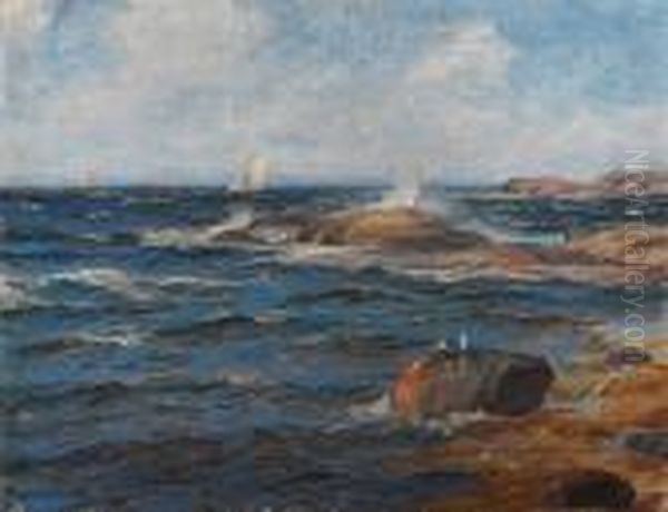 Kystlandskap Med Seilbater Og Sjofugl Oil Painting by Thorolf Holmboe