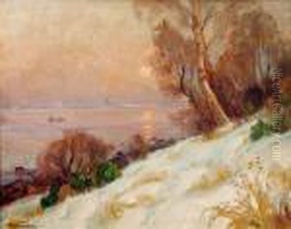 Kystlandskap Med Robat, Vinter Oil Painting by Thorolf Holmboe