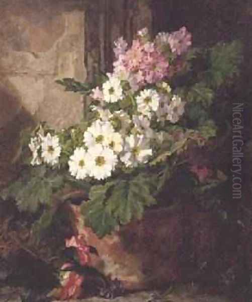 Still life of primulas Oil Painting by Martha Darley Mutrie