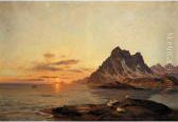 Midnight Sun At The North Cape Oil Painting by Thorolf Holmboe