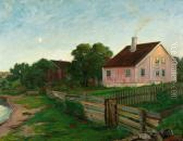 Hus I Kystlandskap Oil Painting by Thorolf Holmboe