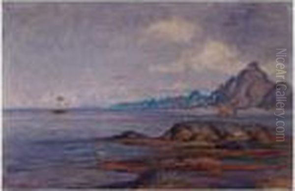 Bater Ved Nordkap (boats At The North Cape) Oil Painting by Thorolf Holmboe