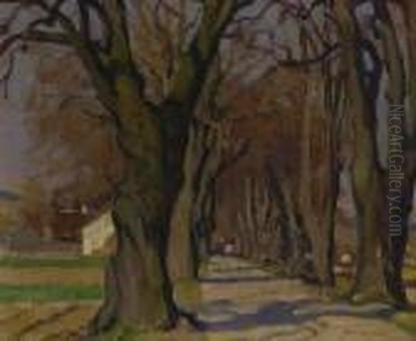 Herbstliche Allee Oil Painting by Adolf Hoelzel