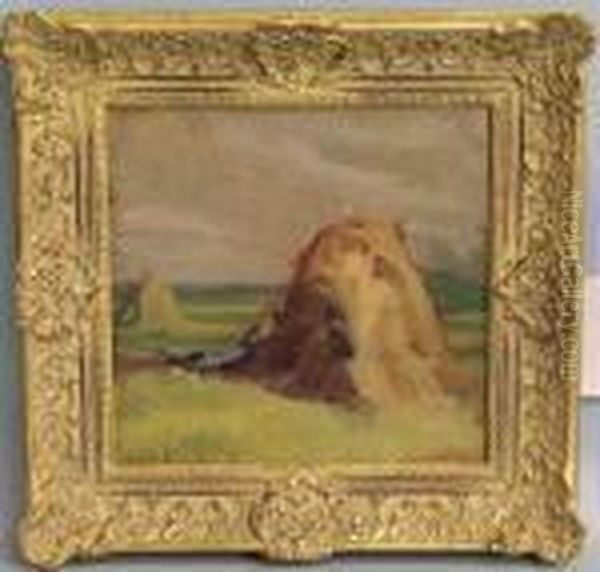 Feld Mit Heugarben Oil Painting by Adolf Hoelzel