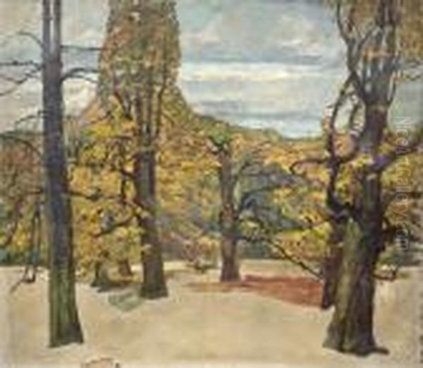 Landschaft Mit Baumen Oil Painting by Adolf Hoelzel