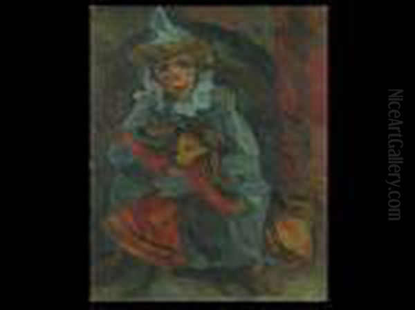 Clown Mit Puppe Oil Painting by Adolf Hoelzel