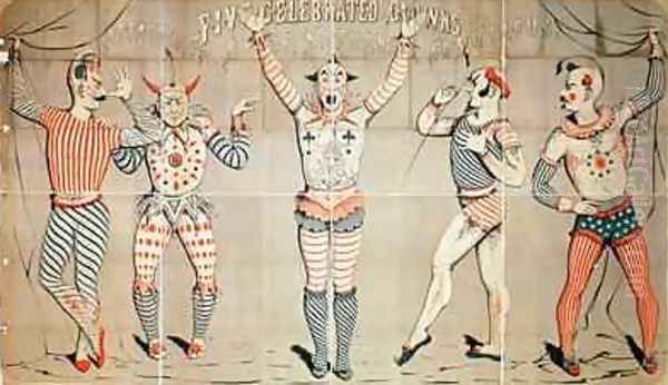 Five Celebrated Clowns Attached to Sands Nathan and Cos Circus 1856 Oil Painting by Joseph Morse