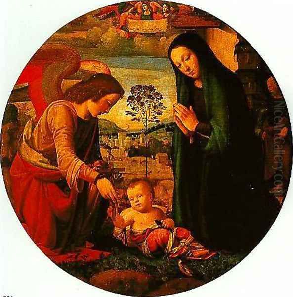 The Adoration of the Child with an Angel Oil Painting by dei Fiori (Nuzzi) Mario