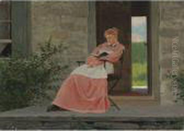 Girl Reading On A Stone Porch Oil Painting by Winslow Homer