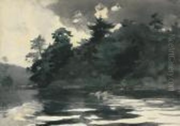 Two Men Rowing On A Lake Oil Painting by Winslow Homer