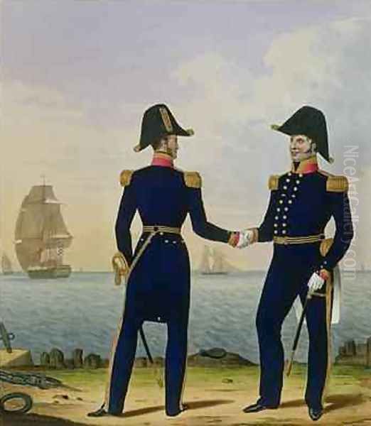 Captains plate 5 from Costume of the Royal Navy and Marines Oil Painting by L. and Eschauzier, St. Mansion