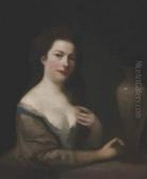 Portrait Of A Lady, Half Length, By A Plinth With A Vase Oil Painting by Nathaniel Hone