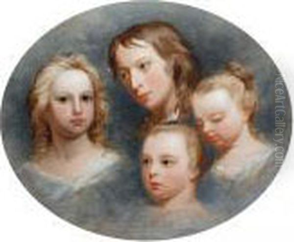 Head Studies Of The Four Children Of Thomas Marlay Oil Painting by Nathaniel Hone